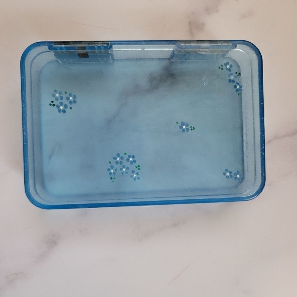 Clear light blue daisy school box organization